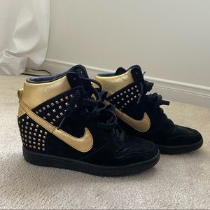 Black and Gold Studded Nike Wedge Shoes
